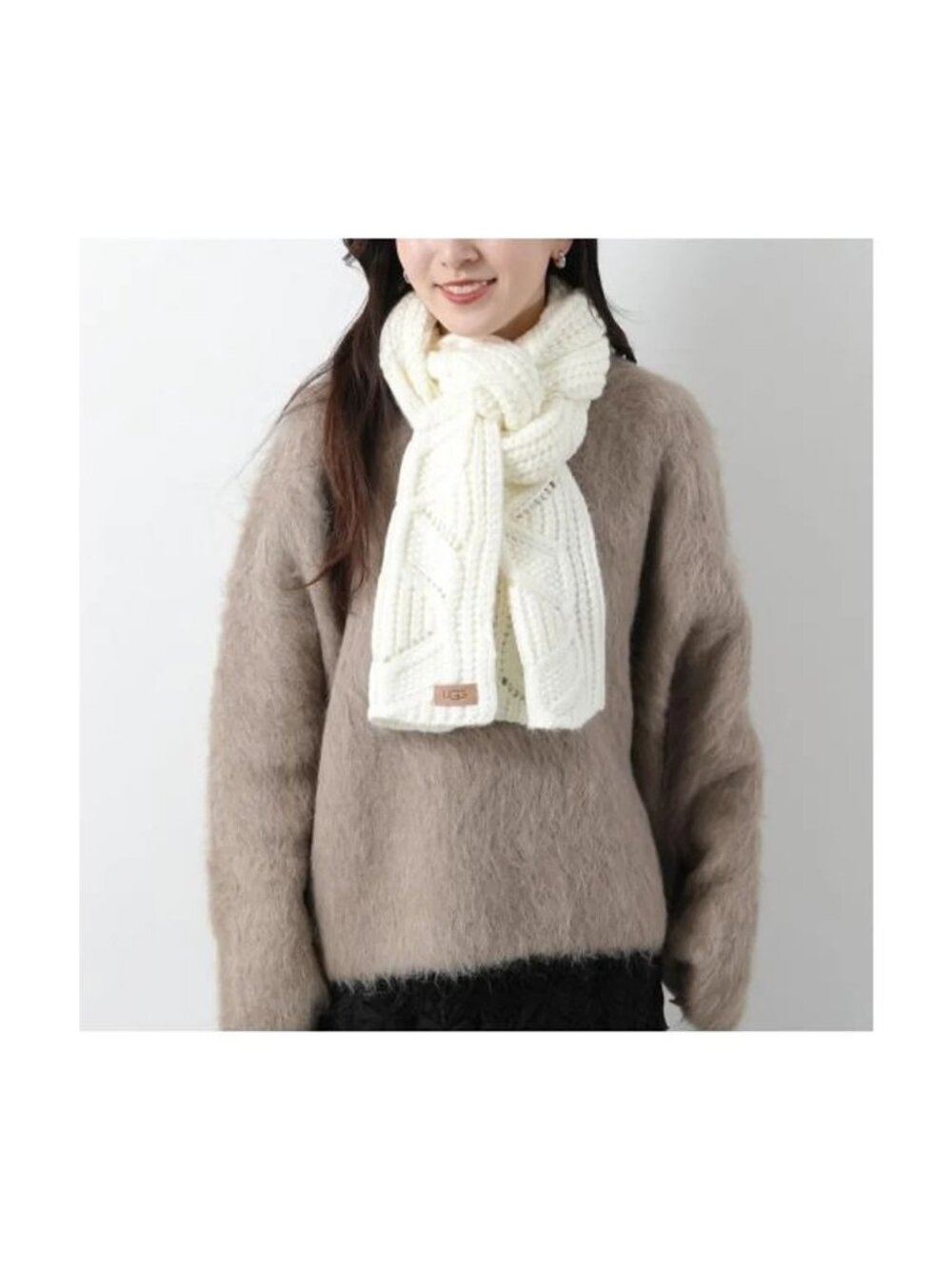 NWT UGG Knit Wool Blend Logo Stole W/Cable Scarf Nimbus Size One Size